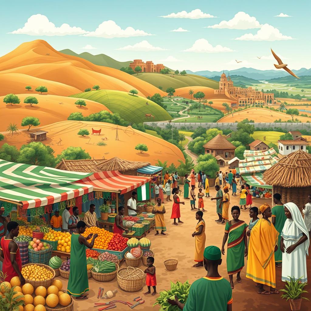 A comprehensive illustration showcasing the diverse physical and social environment of Nigeria