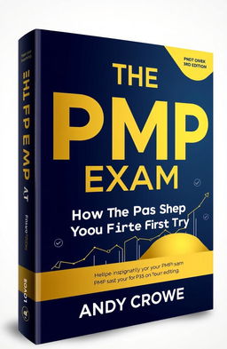 A visually striking book cover design for "THE PMP Exam: How to Pass on Your First Try - 3rd Edition" by Andy Crowe