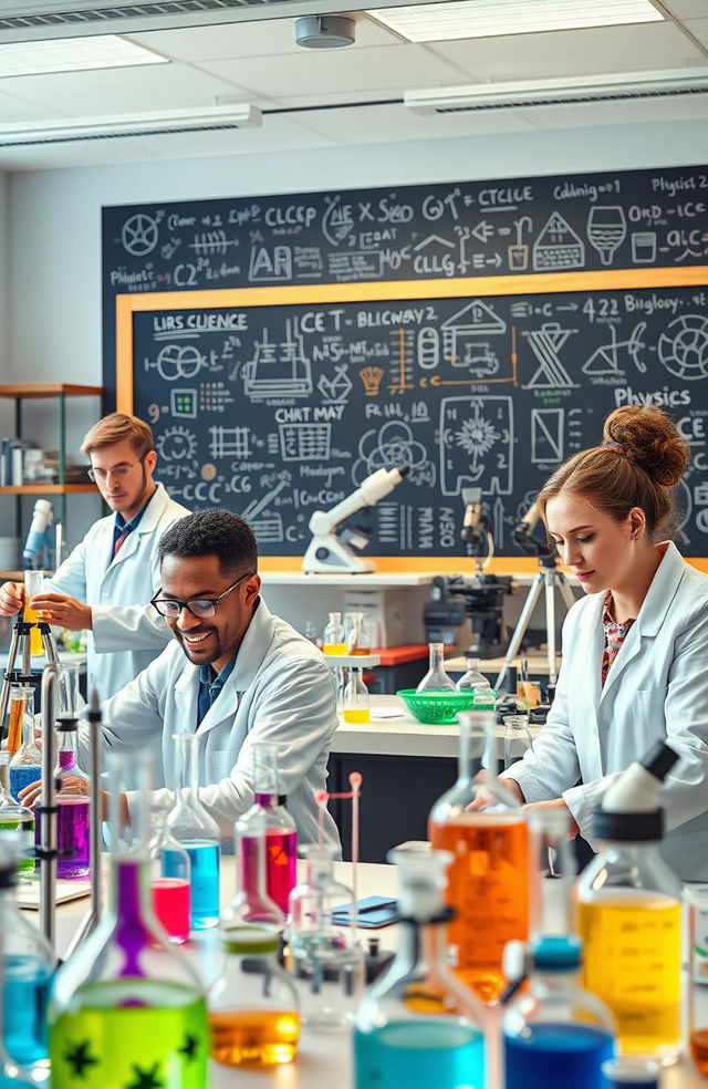A visually stunning representation of a dynamic scientific field, showcasing a variety of scientific instruments and experiments