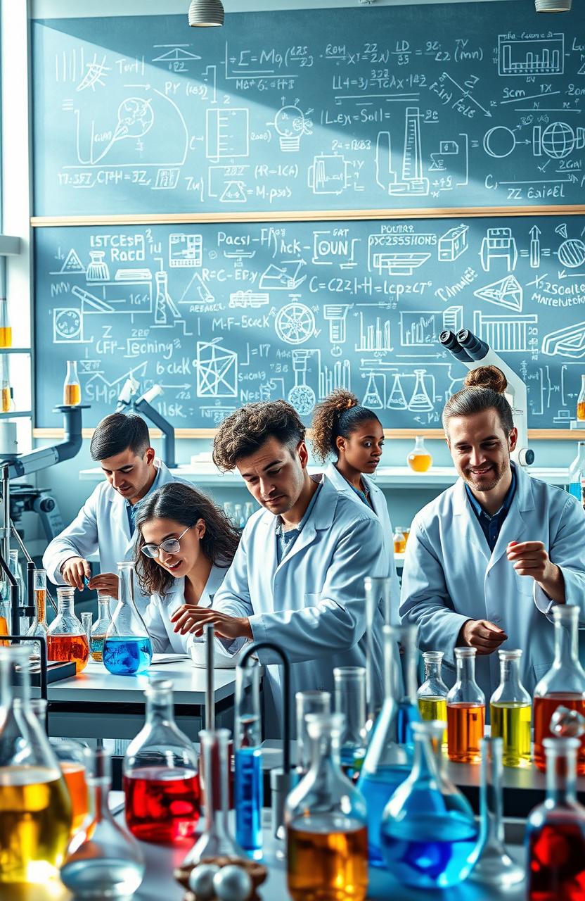 A visually stunning representation of a dynamic scientific field, showcasing a variety of scientific instruments and experiments