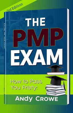 A visually engaging and informative book cover design for 'THE PMP Exam: How to Pass on Your First Try - 3rd Edition by Andy Crowe'