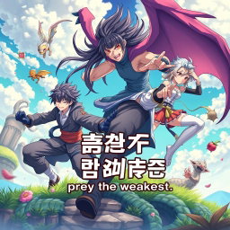 An engaging and vibrant phone wallpaper featuring dynamic and striking anime characters that embody strength and cunning, set in a whimsical, fantasy landscape