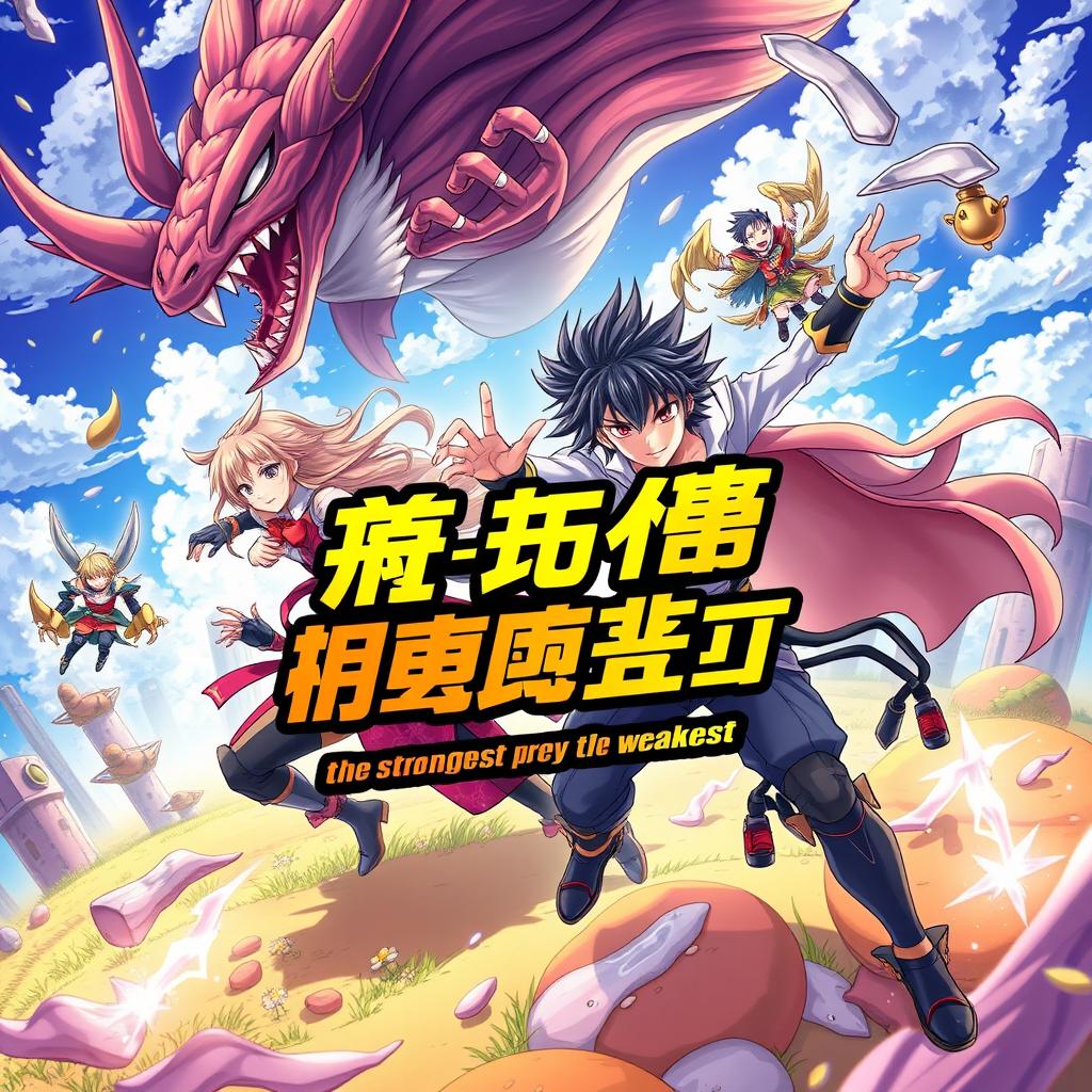 An engaging and vibrant phone wallpaper featuring dynamic and striking anime characters that embody strength and cunning, set in a whimsical, fantasy landscape