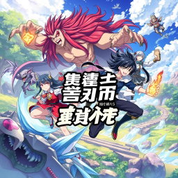 An engaging and vibrant phone wallpaper featuring dynamic and striking anime characters that embody strength and cunning, set in a whimsical, fantasy landscape