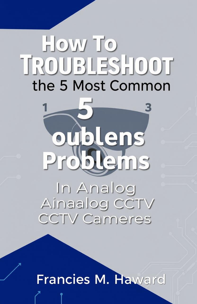 A book cover design for 'How to Troubleshoot the 5 Most Common Problems in Analog CCTV Cameras' by Francis M