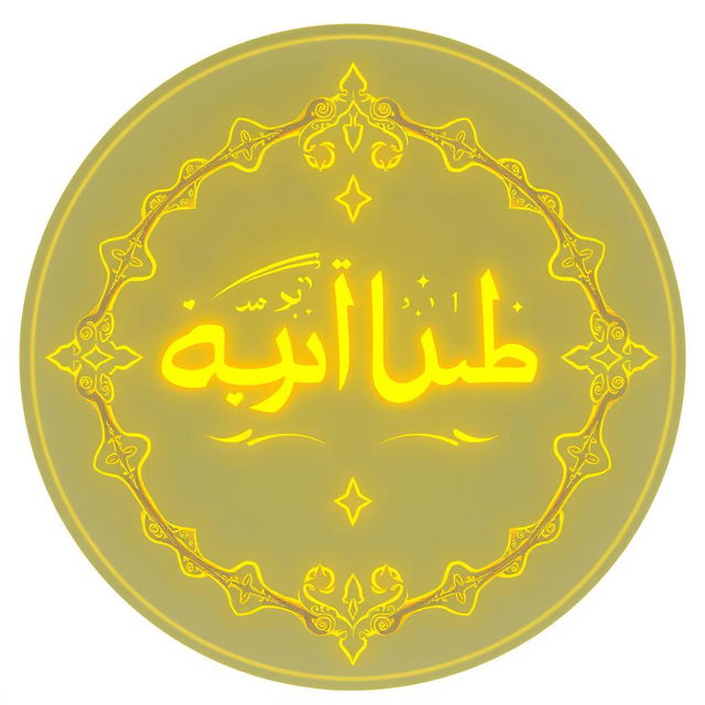 A circular image featuring the words 'روح وريحان' in a beautiful golden-yellow hue reminiscent of sunlight or a vibrant fluorescent green