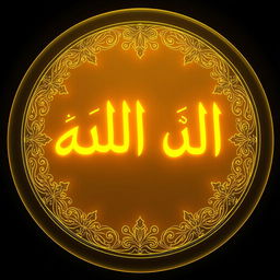 A circular image featuring the words 'روح وريحان' in a beautiful golden-yellow hue reminiscent of sunlight or a vibrant fluorescent green