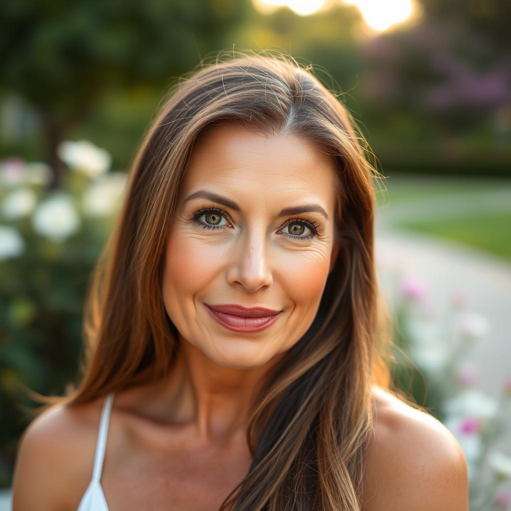 A mature woman exuding natural beauty, with a serene expression