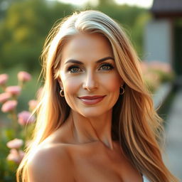 A mature woman exuding natural beauty, with a serene expression