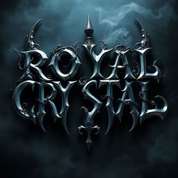 A captivating three-dimensional design featuring the words 'ROYAL CRYSTAL' in a shiny silver color, embodying a dark and demonic aesthetic