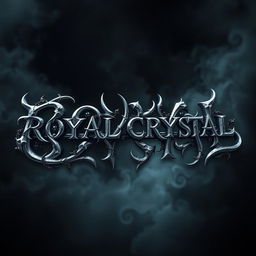 A captivating three-dimensional design featuring the words 'ROYAL CRYSTAL' in a shiny silver color, embodying a dark and demonic aesthetic