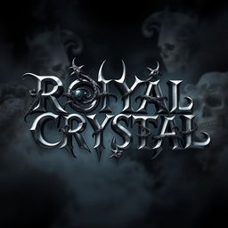 A captivating three-dimensional design featuring the words 'ROYAL CRYSTAL' in a shiny silver color, embodying a dark and demonic aesthetic