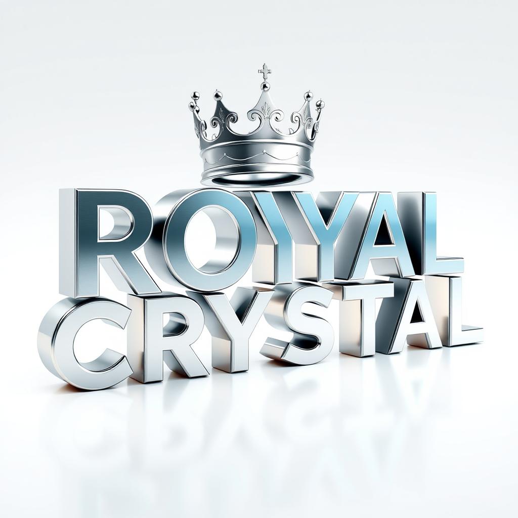 A stunning three-dimensional design featuring the words 'ROYAL CRYSTAL' crafted from aluminum, showcasing a sleek, reflective surface