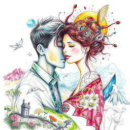 A vibrant, expressive drawing inspired by the photo, capturing the emotion and scenery with rich detail