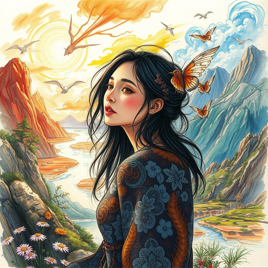 A vibrant, expressive drawing inspired by the photo, capturing the emotion and scenery with rich detail