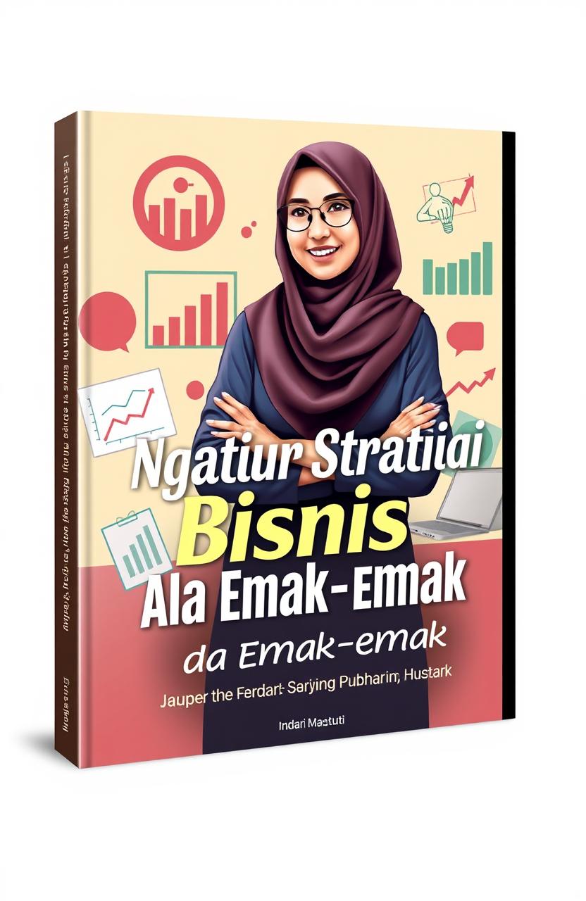 A captivating e-book cover for 'Ngatur Strategi Bisnis Ala Emak-emak' by Indari Mastuti, published by Indscript
