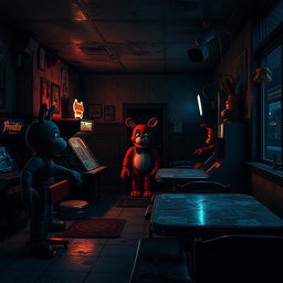 A spooky and atmospheric scene inspired by Five Nights at Freddy's (FNAF)