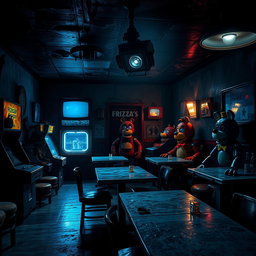 A spooky and atmospheric scene inspired by Five Nights at Freddy's (FNAF)