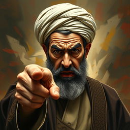 A striking portrait of Ali Khamenei looking highly agitated, his expression filled with anger and frustration