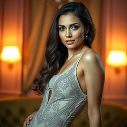 A sensual and alluring scene featuring an attractive adult woman in an elegant and tastefully designed setting