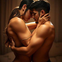 A tasteful and artistic depiction of intimacy between two consenting adults, focusing on the sensual connection and emotional depth of the moment