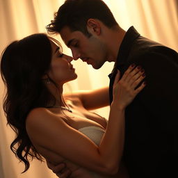 A tasteful and artistic depiction of intimacy between two consenting adults, focusing on the sensual connection and emotional depth of the moment