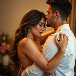 A tasteful and artistic depiction of intimacy between two consenting adults, focusing on the sensual connection and emotional depth of the moment