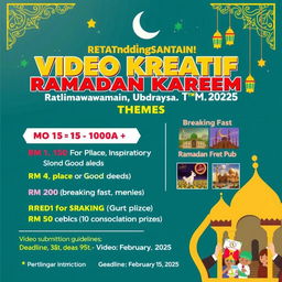A vibrant and engaging poster for a Ramadan-themed creative video competition
