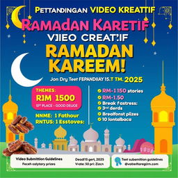 A vibrant and engaging poster for a Ramadan-themed creative video competition