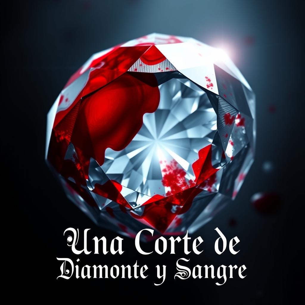 A visually striking aesthetic representation of a diamond covered in blood, called 'Una Corte de Diamante y Sangre'