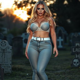 A beautiful, stunning, sexy hourglass-shaped woman with medium breasts, very wide, bulging hips, and thick round thighs