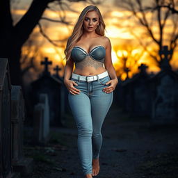 A beautiful, stunning, sexy hourglass-shaped woman with medium breasts, very wide, bulging hips, and thick round thighs