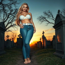 A beautiful, stunning, sexy hourglass-shaped woman with medium breasts, wide bulging hips, and thick round thighs