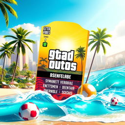 A vibrant FIFA Mobile card design featuring summer themes, adorned with bright colors like sunny yellows, ocean blues, and lush greens