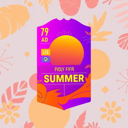 A vibrant FIFA Mobile card design featuring a summer theme with a purple gradient blended with orange colors