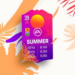 A vibrant FIFA Mobile card design featuring a summer theme with a purple gradient blended with orange colors