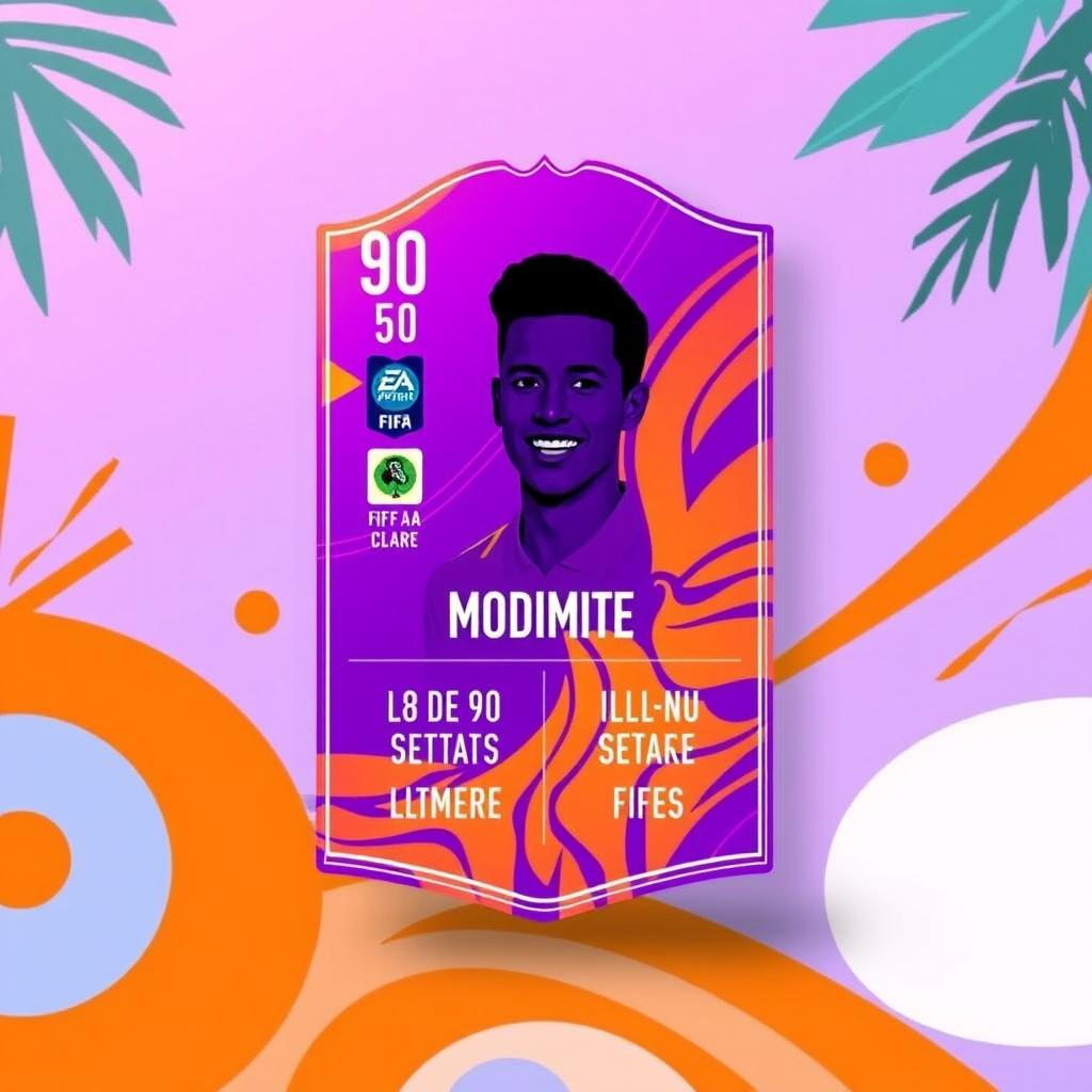 A vibrant FIFA Mobile card design featuring a summer theme with a purple gradient blended with orange colors