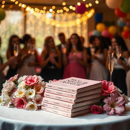 A visually striking book release event without any discernible faces