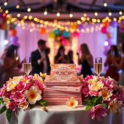 A visually striking book release event without any discernible faces