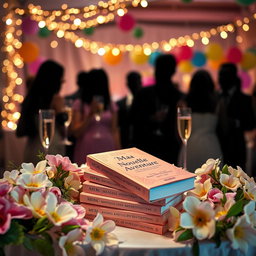 A visually striking book release event without any discernible faces