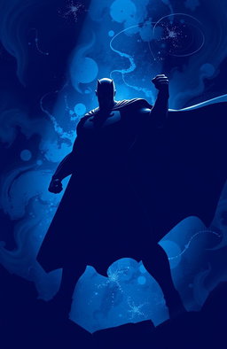 An imaginative representation of shadows cast by a powerful superhero, vividly depicted in deep indigo color