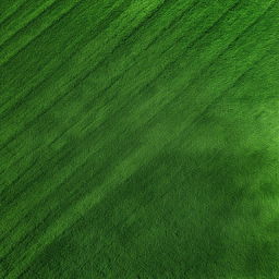 A sprawling, vibrant green lawn that has just been freshly mowed, with distinct, symmetrical stripe patterns.