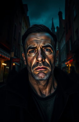 A suspenseful and intense scene set in Bremen, Germany, depicting a man on a mission for revenge as he confronts each of the men responsible for driving his sister to suicide through hurtful online comments