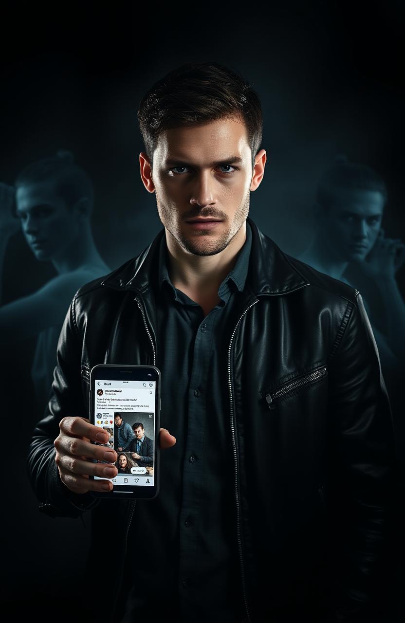 A dramatic and intense scene depicting a man on a revenge mission, standing against a dark, moody backdrop