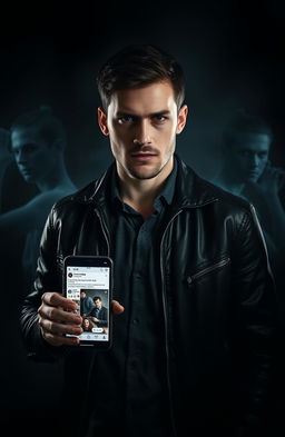 A dramatic and intense scene depicting a man on a revenge mission, standing against a dark, moody backdrop