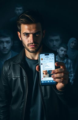 A dramatic and intense scene depicting a man on a revenge mission, standing against a dark, moody backdrop