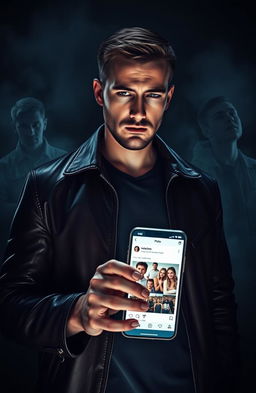 A dramatic and intense scene depicting a man on a revenge mission, standing against a dark, moody backdrop