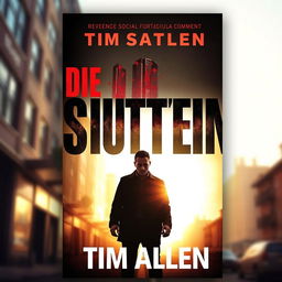 A gripping and dark book cover design, depicting a solitary figure of a man standing in a sunlit, urban environment