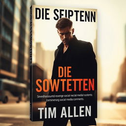 A gripping and dark book cover design, depicting a solitary figure of a man standing in a sunlit, urban environment