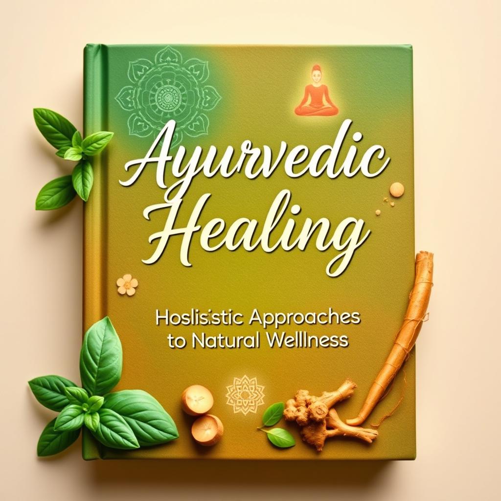 A captivating book cover for an Ayurvedic medicine treatment guide, showcasing rich and earthy colors like emerald green, terracotta, and soft beige